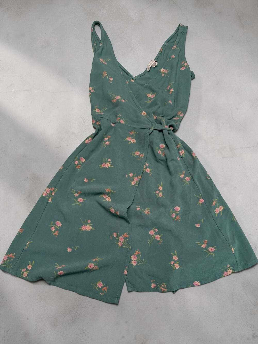 American Eagle Green Floral Sleeveless Mini Wrap Dress